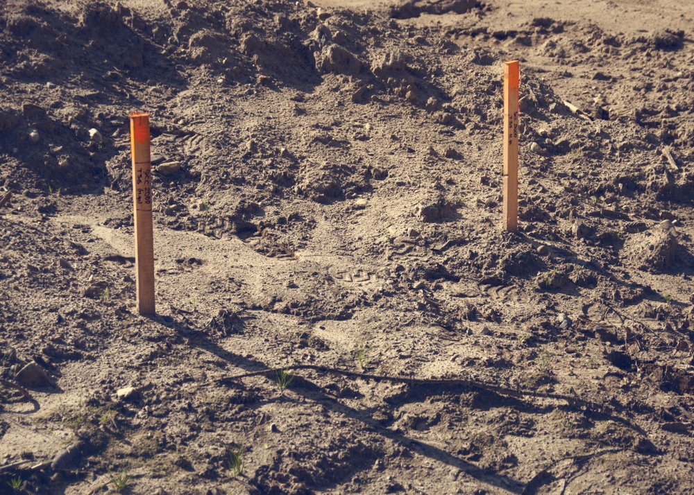Land Surveyors Pegs On Road Construction
